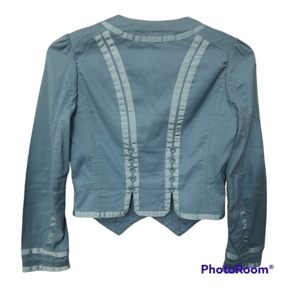 Marc Jacobs Size 4 US Blue Cropped Grosgrain Ribbon Button Blazer Jacket - Picture 2 of 8